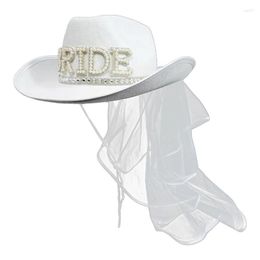 Baretten nieuwigheid bruid cowgirl hoed strass witte bruiloft bruids douche decoratie 40 33 14cm voor bruiloften