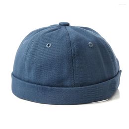 Boinas Novedad Fold Skullcap Vintage Color Sólido Marinero Cap Sandía Sombrero Hombres Cubo Sin ala Ajustable Algodón Bonnet Mujeres