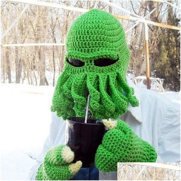 Boinas Novedad Divertido Tentáculo Sombrero de pulpo Ganchillo hecho a mano Cthhu Beard Beanie Hombres Mujeres Knit Wind Mask Cap Halloween Anima Dhgarden Dh9Ms