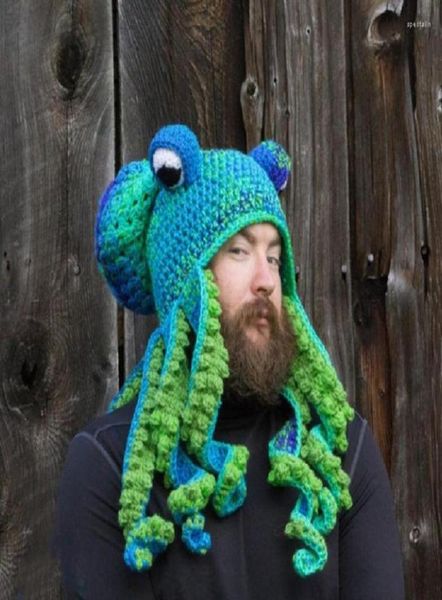 Bérets Octopus Beard Knit Wool Hat Hand Weave Men Christmas Cosplay Party Funny Headgear Winter Couples Couples Caps 9420467