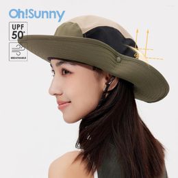 Bérets OhSunny Printemps Été Femmes Seau Chapeau Anti-UV UPF50 Protection Solaire Imperméable Réglable Multifonctionnel Respirant Visière Casquette