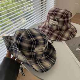 Beretten OMEA COWBOY Women Outdoor Travel Sun Plaid Embet Hat Fisherman Cowgirl Cowgirl -kostuum Trein verstelbaar touw bergbeklimmen