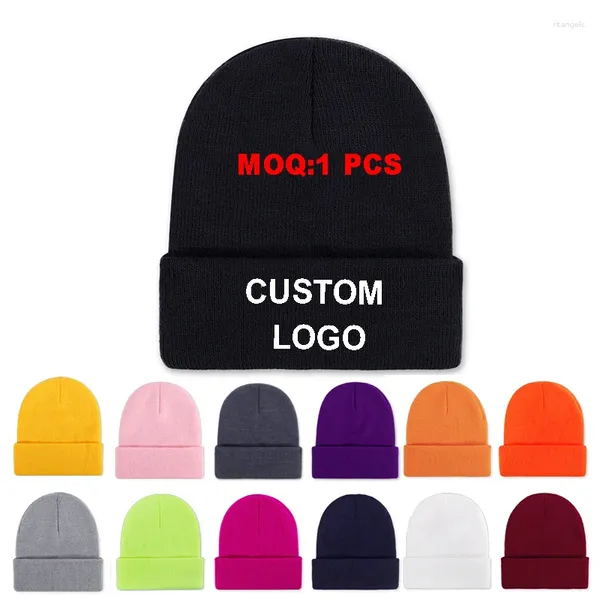 Boinas de una pieza con logotipo personalizado para mujer, gorros de punto sólidos, gorros, gorro informal para hombre, gorro de punto bordado DIY estampado