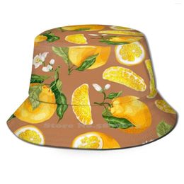 Boinas Naranja Moderno Uv Plegable Cubo Sombreros Mujeres Hombres Blooming Lemon Vector Citrus Slice Aislado Vintage Leaf Fruit Juice