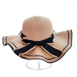 Bérets OUNIAN001 femmes disquette décontracté chapeau de paille adulte réglable nœud papillon Panama casquette vacances plage voyage raphia soleil Gorros