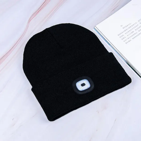 Boinas Actividad al aire libre Sombrero USB Carga LED Gorro para hombres Mujeres Invierno Punto Faro con 4 LED Luz Pesca única