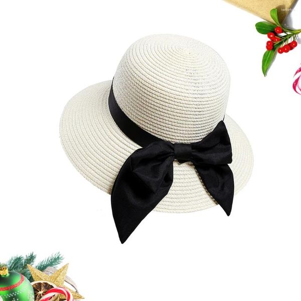 Boinas Al aire libre Bowknot Protección solar Sombrero antiarrugas multicapa Moda Elegante Casual para niñas Mujeres (Blanco)