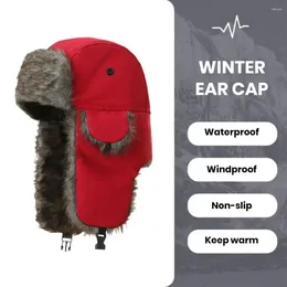 Bérets en plein air chapeau par temps froid hommes hiver Lei Feng avec doublure en fausse fourrure moelleuse rabats d'oreille pour la Protection de la chaleur unisexe Ski