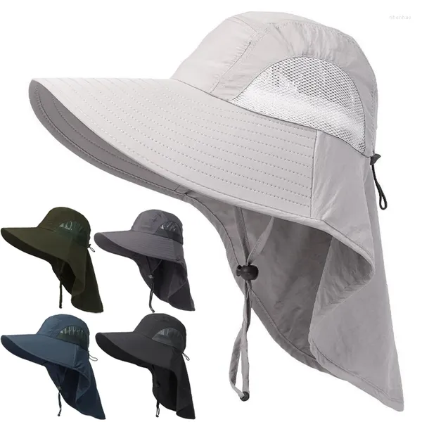 Boinas Sombrero de pescador al aire libre Hombres Mujeres Verano Secado rápido Protección del cuello Sombreros de cubo Anti-UV Sol Transpirable Pesca Gorras de caza