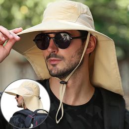 Beretten Outdoor Fisherman Hat brede rand met nekbedekking Mannen Zomer Ademend gaas Zonbescherming Visor Anti UV Cap Unisex