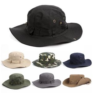 Beretten Outdoor Heren Solid Sun Hat Bucket Cargo Safari Bush Army Boonie Summer Jungle Fishing Capberets