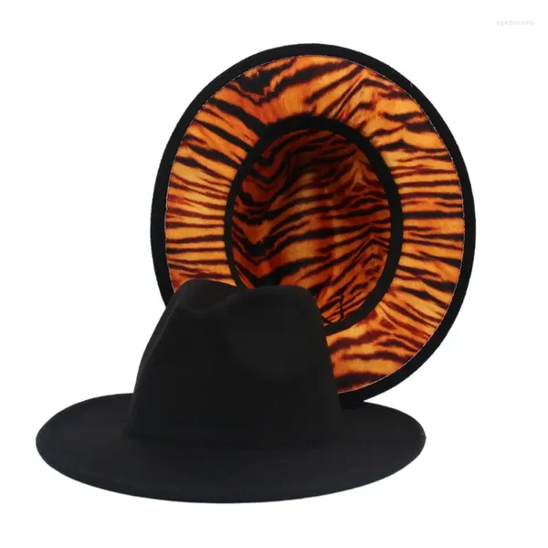 Bérets extérieur noir motif intérieur double face Fedora chapeau femmes hommes fête Panama feutre casquette en gros européen nous grand bord soleil