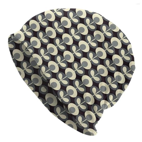 Berets Ovale Blume Cool Grey Orla Kiely Print Skullies Beanies Caps Hip Hop Winter Warm Frauen Männer Strickmütze Erwachsene Unisex Motorhaube Hüte