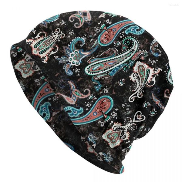 Boinas Estilo Paisley Skullies Gorros Gorros Digital Floral Allover Diseño Patrón Textil Sombrero fino Gorro de primavera Hombres Gorro de esquí para mujeres