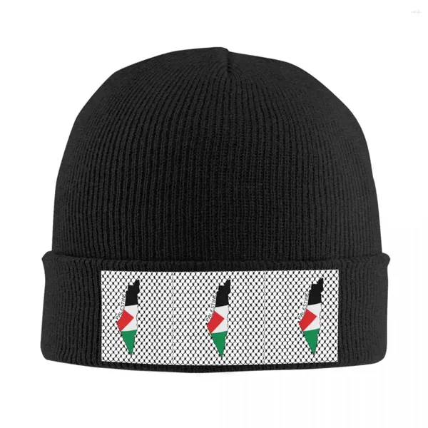 Bérets Palestine Drapeau Carte Palestinien Kufiya Hatta Chapeau Tricoté Pour Femmes Hommes Bonnets Chapeaux D'hiver Keffiyeh Modèle Hip Hop Melon Cap