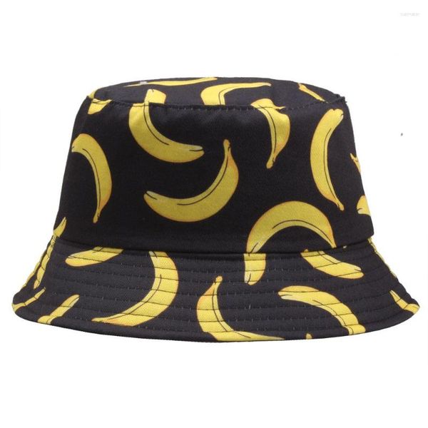 Bérets Panama Bucket Hat Hommes Femmes Casquette d'été Banana Print Bob Hip Hop Gorros Pêche Pêcheur Soleil