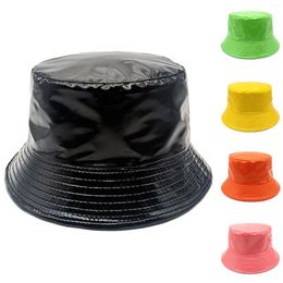 Berets Panama Caps For Women Men Pu Leather Patchwork Outdoor Travel Flat Fisherman Unisex Sun Bescherming Leisure Bucket Hats