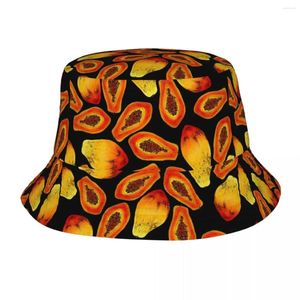 Bérets Papaya Bucket Hat Spring Sweet Fruits Fashion Fisherman Chapeaux For Unisexe Soft Fold Travel Randonnées Capes de randonnée en plein air Soleil graphique