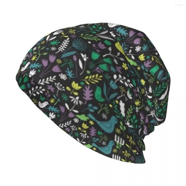 Bérets Pré découpé en papier - Citron sarcelle et vert sur charbon Joli motif d'oiseau floral par Cecca Designs Bonnet tricoté