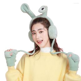 Beretten ouder-kind wintercartoon oorbescherming met bewegende kikkerogen pluche oorwarmer deksel