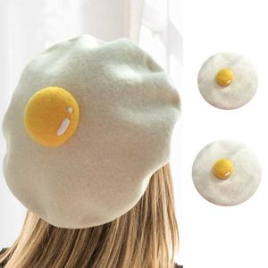 Baretten Ouderkind Winter Faux Wol Baret Cap Creatieve Kawaii Schattig Gepocheerd Ei Vintage Warm Kunstenaar Schilder Mutsen Hoed voor Vrouwen Z0616