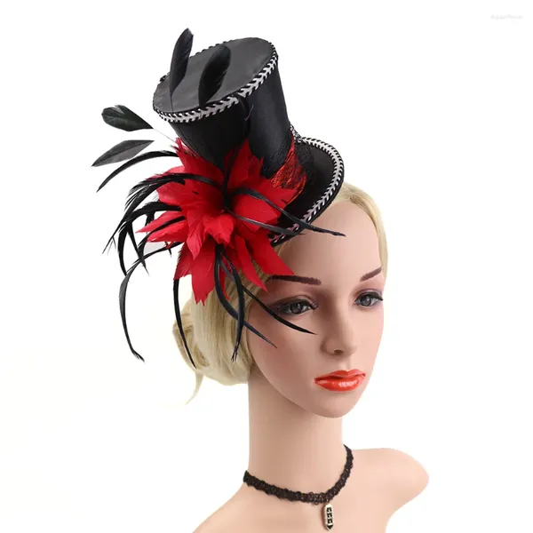 Boinas Sombrero de fiesta Moda Mujer Flor Clip para el cabello Plumas Pequeño Mini Top Tocado de boda Accesorio para adultos Pequeño