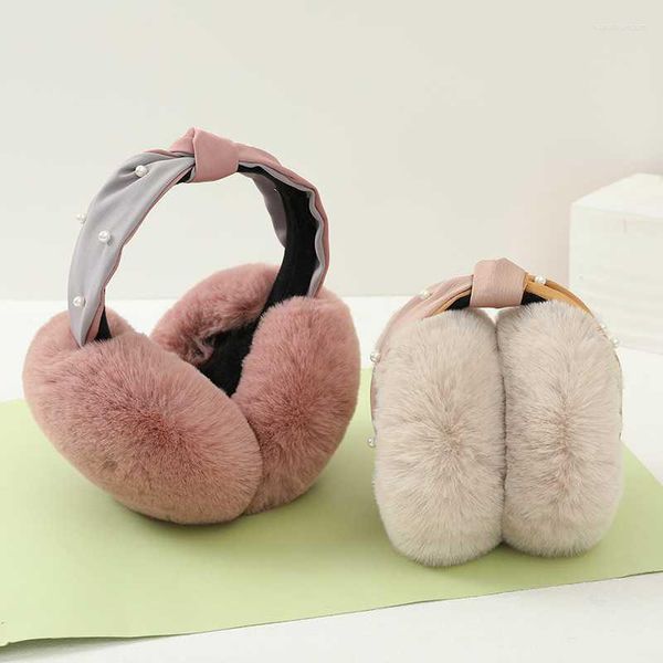 Bérets Perle Mode Chaud Cache-oreilles Mignon En Peluche Fourrure Casque Unisexe Oreille Chaud Couleur Unie Filles Bandeau Muff CoverBérets BéretsBérets