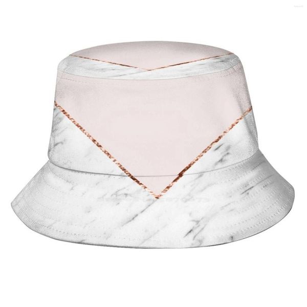 Boinas Peony Blush Geométrico Mármol Coreano Señoras Sombrero para el sol al aire libre Gorra de pescador Rose Gold Rosegold Copper Foil Glitter Pink