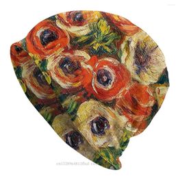 Berets Pierre Auguste Renoir Vase de Fleurs Bonnet Homme Hiver Impressionnisme Art Skullies Bons de bonnet