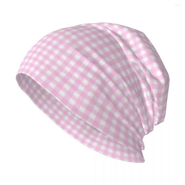 Bérets Rose et blanc Vichy Check Pattern Knit Hat Drop Fashion Snapback Cap Hommes Chapeaux Femmes