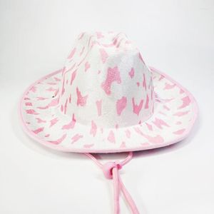 Beretten roze koe print cowboy hoed western feest cowgirl vrijgezellenmutsen voor bruids