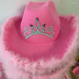 Baretten Roze Cowboyhoeden Tiara Westerse Stijl Voor Vrouwen Cowgirl Ridder Cap Prestatie Viering Gerold Feest Verjaardag Fedoras