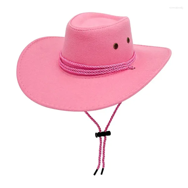 Bérets Pink Cowgirl HATS SUEDE Western Cowboy Hat Femmes Men British Retro Fedora Top Cap Outdoor Wide Brim Sun Protection