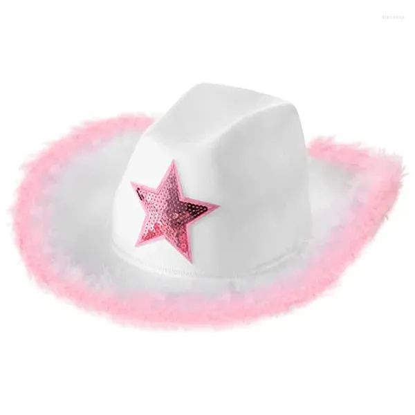 Boinas Pluma rosa Sombrero de vaquera Estrella Mujeres Despedida de soltera Sombreros de vaquero Accesorios Cosplay Cumpleaños