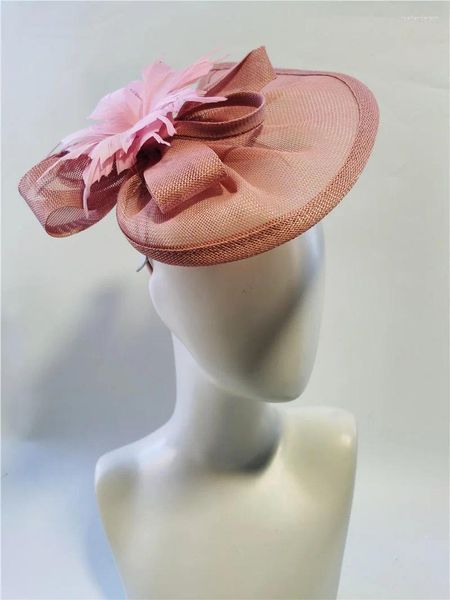 Boinas Pink Floral Chapeau Mujeres Partido de la noche Victoriano Cosplay Medieval Black Feather Sombreros Vintage Bohemia