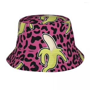 Bérets Pink Leopard Bucket Hat Banana Match Mode Fashion Fisherman Chapeaux pour hommes Femmes Soft Fold Vacation Caps Hip Hop Design Visor