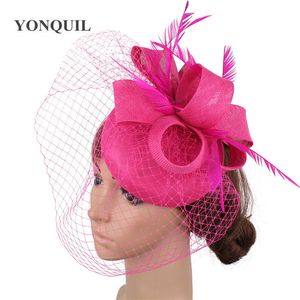 Beretten Pink Mesh Headpiece Haarclip voor Ladie Wedding Headwear Cocktail Fascinator Hat Women Elegant Accessoires Flower 221105