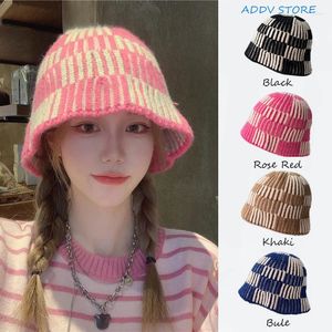 Bérets rose Plaid tricot laine casquette ronde haut sort couleur pêcheur femme hiver chaud bassin