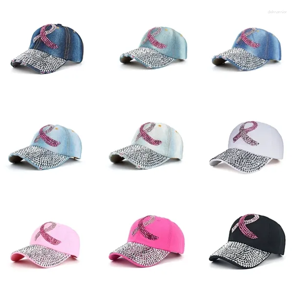 Bérets ruban rose chapeau de baseball sensibilisation au cancer du sein chapeaux à pointe pour les femmes Bling