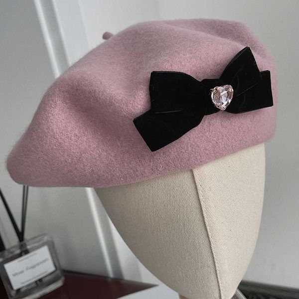 Bérets rose laine hiver chaud artiste français doux haricot chapeau normal béret femmes noir vendredi ventes G220612