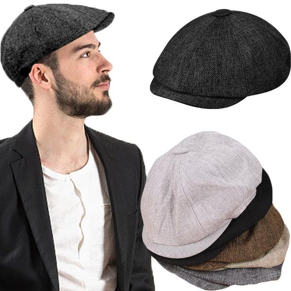 Boinas Plain Mens Casual Sboy Cap Spring Autumn Summer Summer Retro Vintage Beret Hat Tends Wild Caps Unisex Octagonal Hatsberets BoNetSberets