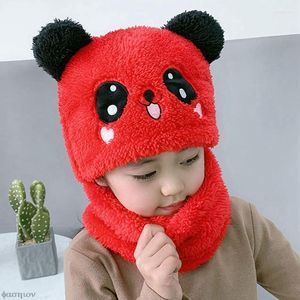 Bérets Plus polaire enfants Panda casquettes pour filles garçons écharpe épaissir casquette enfants Pographie trucs hiver dessin animé bébé chapeaux