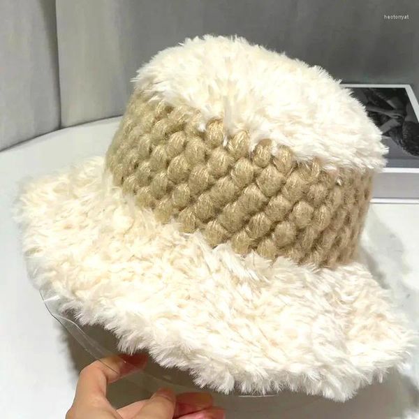 Bérets chapeau de pêcheur en peluche pour femmes en automne et en hiver Style japonais petit visage chaud tricoté grand bandeau en laine