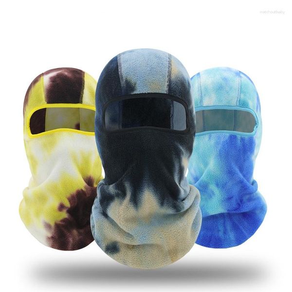 Boinas Polar Fleece Tie Dye Mantener caliente al aire libre Hombres Pasamontañas Máscara de esquí Otoño Invierno Paseo Unisex Protección contra el frío Gorro de calavera