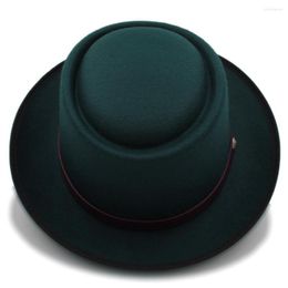 Bérets Pork Pie Hat pour femmes hommes laine plat Fedora Gentleman papa joueur Panama Trilby avec mode Belwt taille 58CM