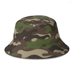 Bérets Affiche Camouflage Army Color Bucket Hat For Women Men Students Foldable Bob Fisherman Chapeaux Panama Cap Autumn
