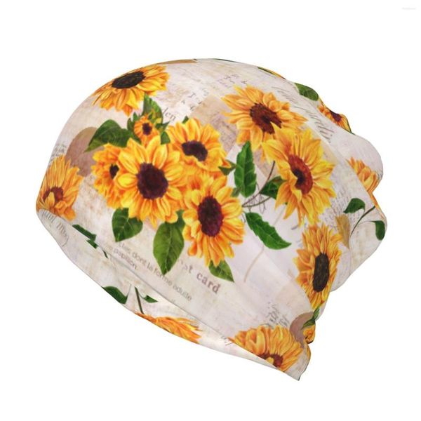 Boinas Póster SunflowerPrint Bufanda Envoltura para la cabeza Hip-hop Bicicleta de pesca Variedad Máscara Sombreros Gorras Sombrero Hombre Gorro Mujer Esquí Invierno Streetwear