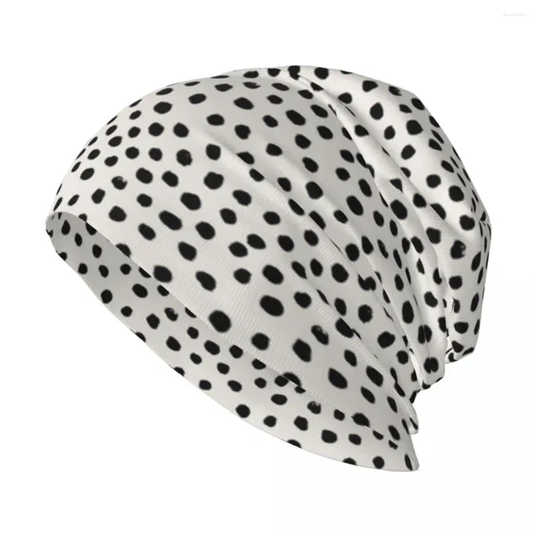 Bérets Preppy Brush Stroke Free Polka Dots Taches noires et blanches Dalmation Animal Design Minimal Knit Hat
