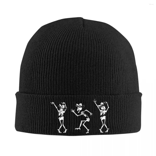 Boinas Preppy Esqueleto Bailando Sombreros de punto Gorro de alta calidad Hombres Mujeres Gorros