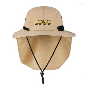 Bérets avec logo imprimé, chapeau à visière de couleur unie, casquette de pêche réglable pour hommes, couvre-visage Uv, chapeaux à séchage rapide, casquettes de randonnée à large bord
